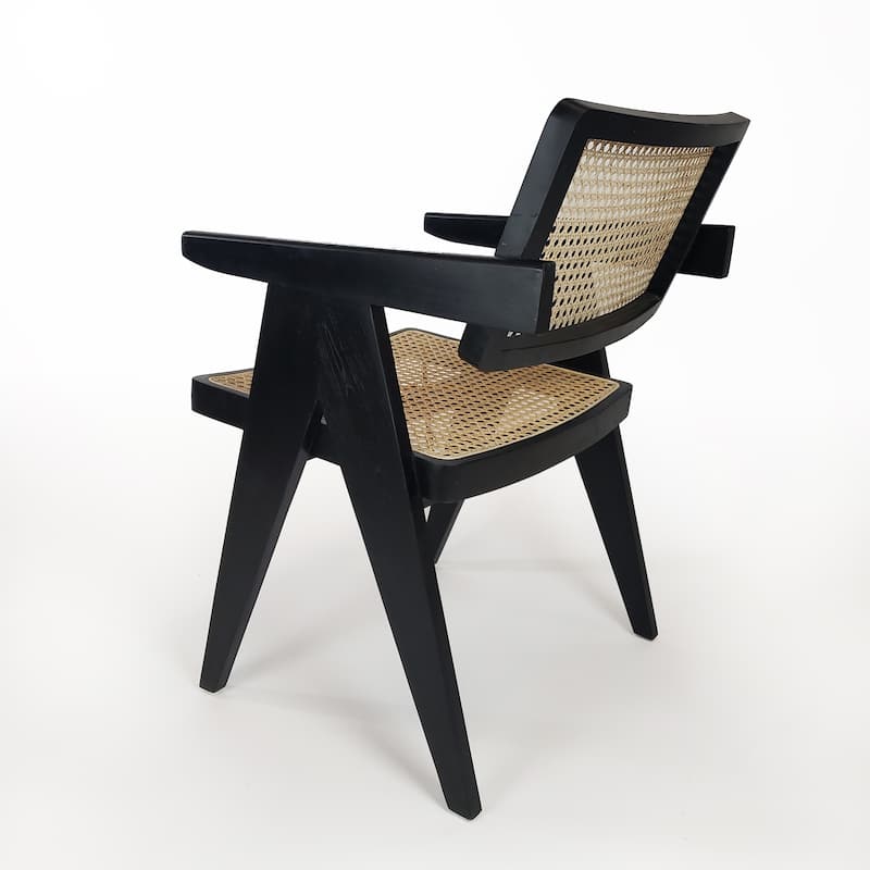 Nacum Stained Teak Wood and Natural Rattan Modern Armchair
