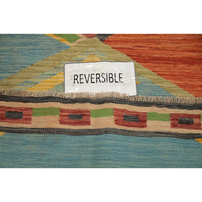 Hand Woven Oriental 100% Wool Carpet Southwestern Tribal Multi-Colored Kilim Area Rug - 8' 10'' X 5' 10''