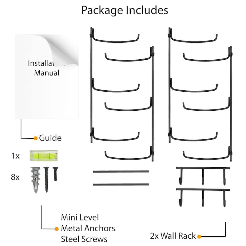 Wall Mount Yoga Mat Holder and Foam Roller Rack with 3 Hanging Hooks