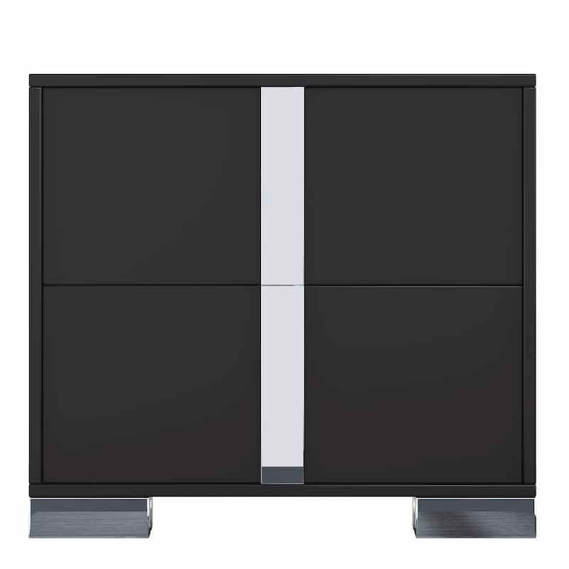 Elegant Mirrored 2-Drawer Nightstand with Metal Feet - Bedside Table for Bedroom/Living Room (Black) - Black