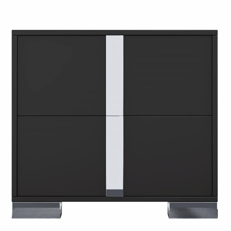 Elegant Nightstand with Metal Handle, Mirrored Bedside Table with 2 Drawers for Bedroom, Living Room, Black