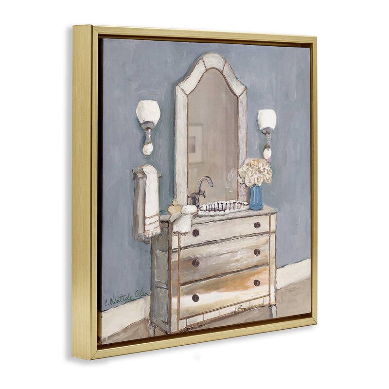 Stupell Bathroom Sink & Mirror Framed Floater Canvas Wall Art Design By Charlene Olson