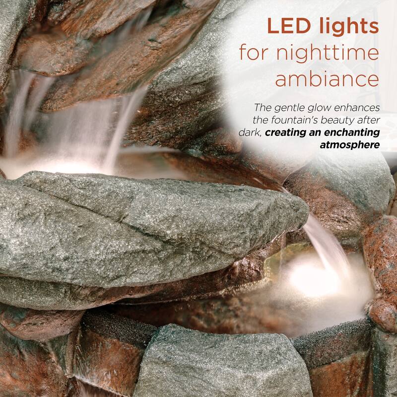 Cascading Stone Water Fountain with LED Lights