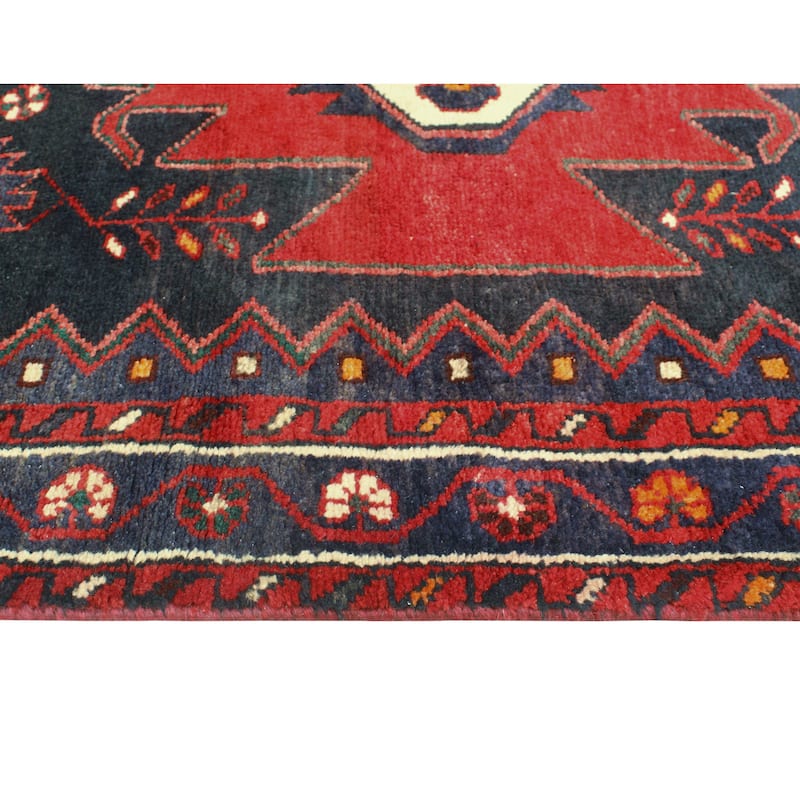 Fine Vintage Distressed Hussain Red/Charcoal Runner - 3'6" x 8'7"