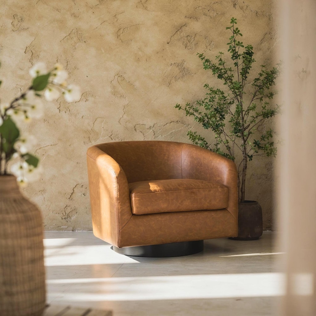 Modern Upholstered Barrel Chair Swivel Accent Chair for Living Room