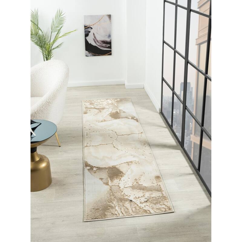Lavell Collection Abstract Beige/Cream Area Rug