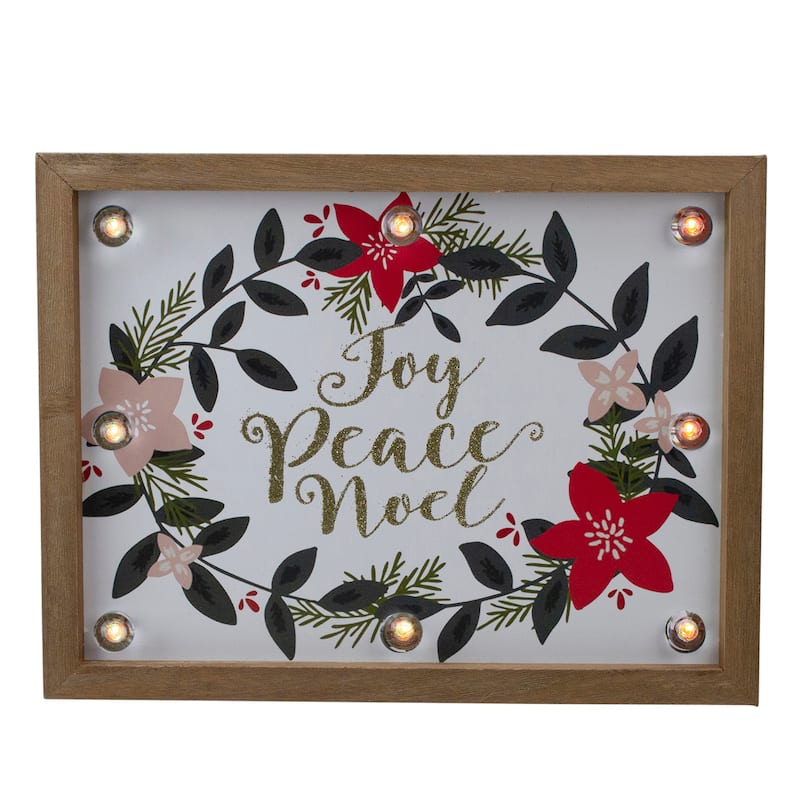 11.8" Brown Framed Floral"Joy Peace Noel Wooden Christmas Wall Plaque