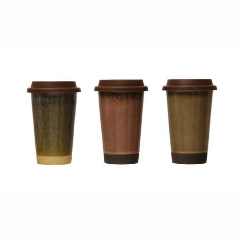 Stoneware Travel Mug with Silicone Lid - 3.8"L x 3.8"W x 6.0"H