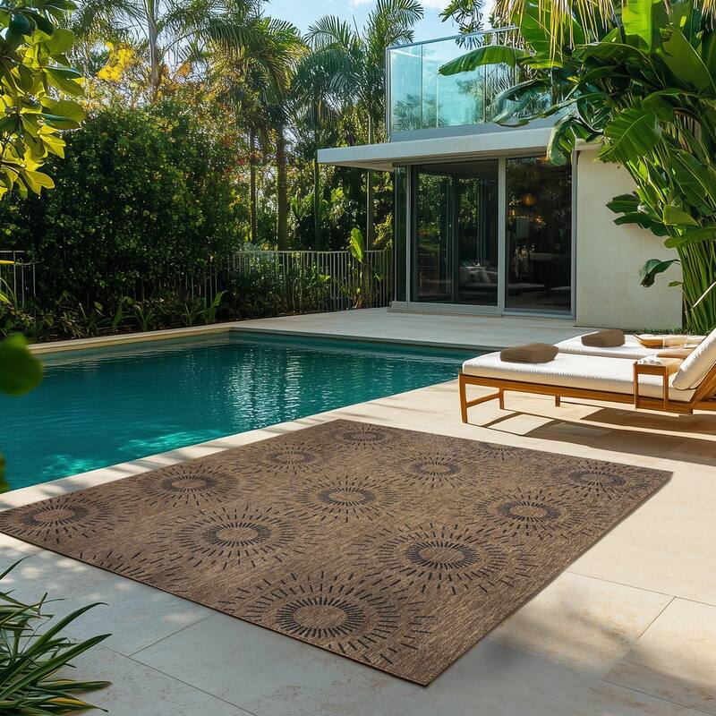 Gertmenian Tropea Tiaret Indoor Outdoor Flatweave Rug, Boho Sunburst Design