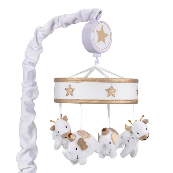 slide 2 of 4, Lambs & Ivy Signature Jamboree White/Gold Elephant & Giraffe Musical Baby Crib Mobile