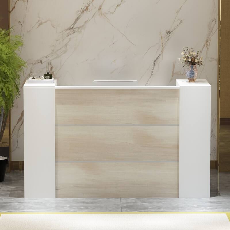Timechee Rectangular Large Wood Reception Desk 2 Cabinet SecretaryWork