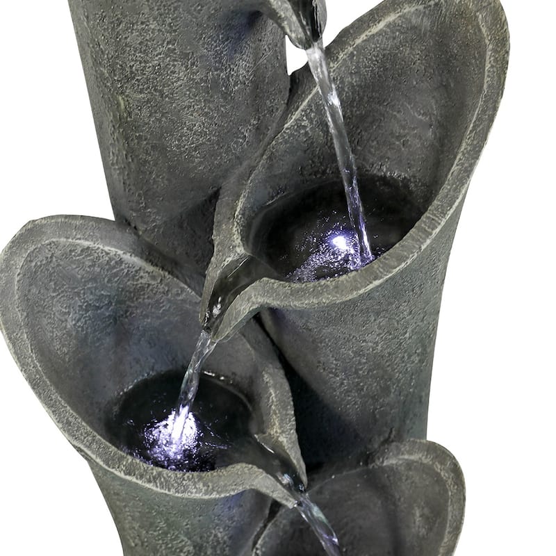 33 1/2-inch High Curved Cascading Outdoor Water Fountain w/LED Lights