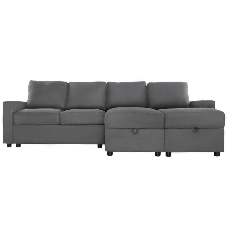 103.9" Sectional Sofa Convertible Sectional Sofa, U-shaped Sofa with Two Storage Chaise Lounges and Four USB Ports