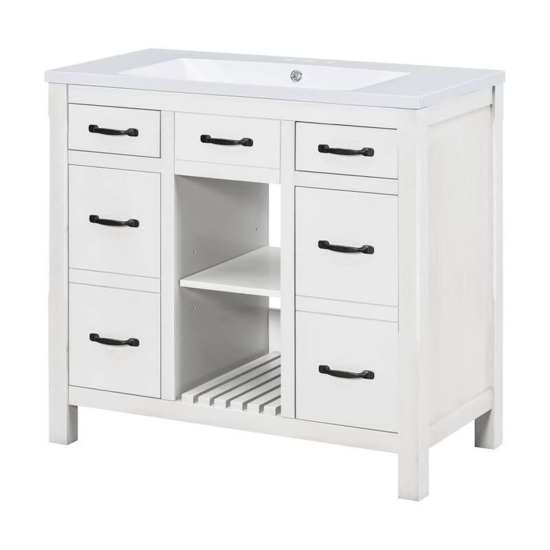 36" Solid Wood Frame Bathroom Cabinet