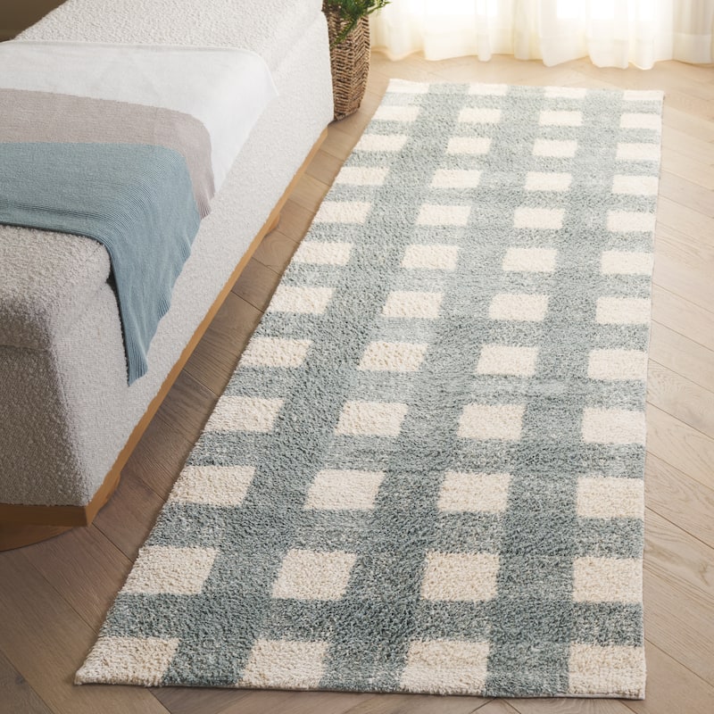 SAFAVIEH Hand-Woven Easy Care Alyssa Modern & Contemporary Cotton - 2' 3" x 8' - Ivory/Teal - Runner