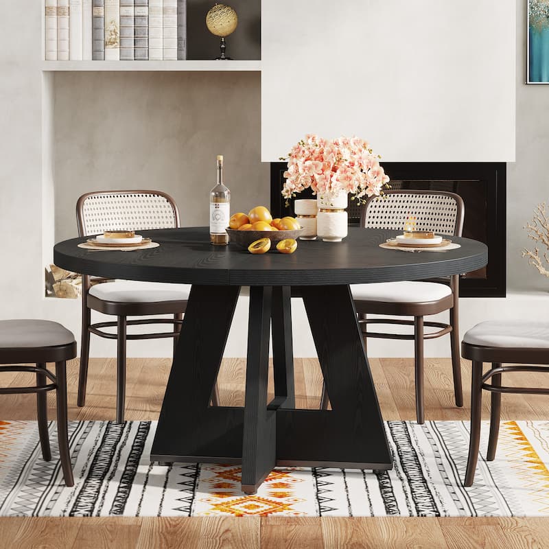 Round Dining Table for 4, 47 Inch Farmhouse Kitchen Table Small Dinner Table