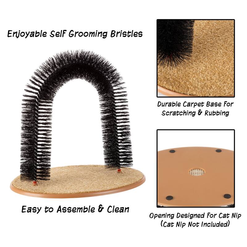 Petmaker Cat Self-Groomer - Bristle Ring Brush Kitten Arch with Carpeted Base