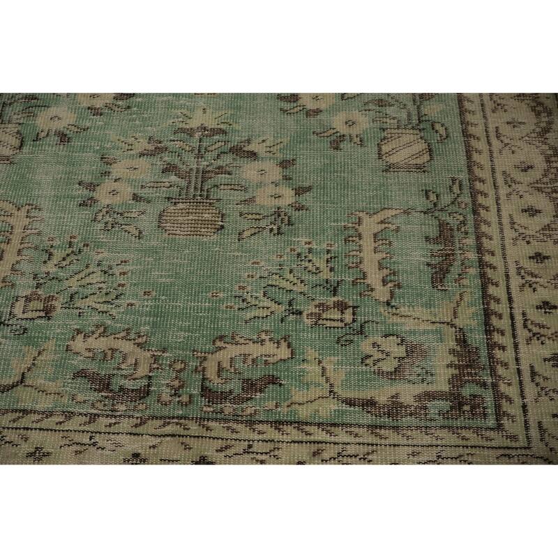 Hand Knotted Oriental 100% Wool Carpet Transitional Floral Green Anatolian Area Rug - 7' 9'' X 4' 10''