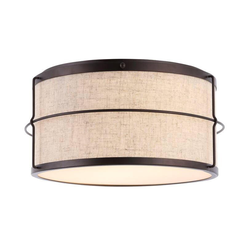 Milo 14" 2-Light Rustic Farmhouse Iron LED Flush Mount, Oil Rubbed Bronze by JONATHAN Y - 2 Light