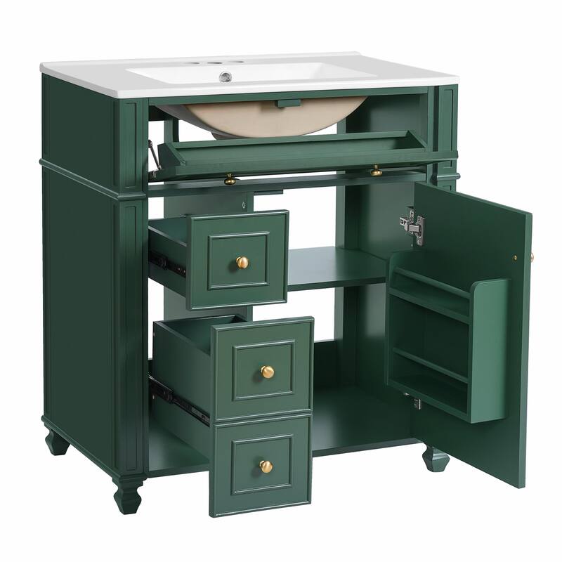 30" Bathroom Vanity Cabinet with Ceramic Sink Basin