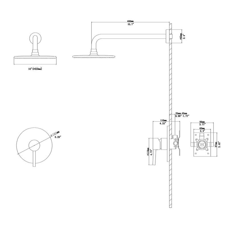Topcraft 10-Inch Wall Mounted Round Shower System with Rough-in Valve - 10*10