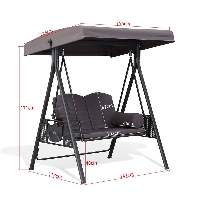 PURPLE LEAF Outdoor Patio Porch Swing with Stand, 2-seat Swing Chair with Adjustable Tilt Canopy All-Weather Steel Frame