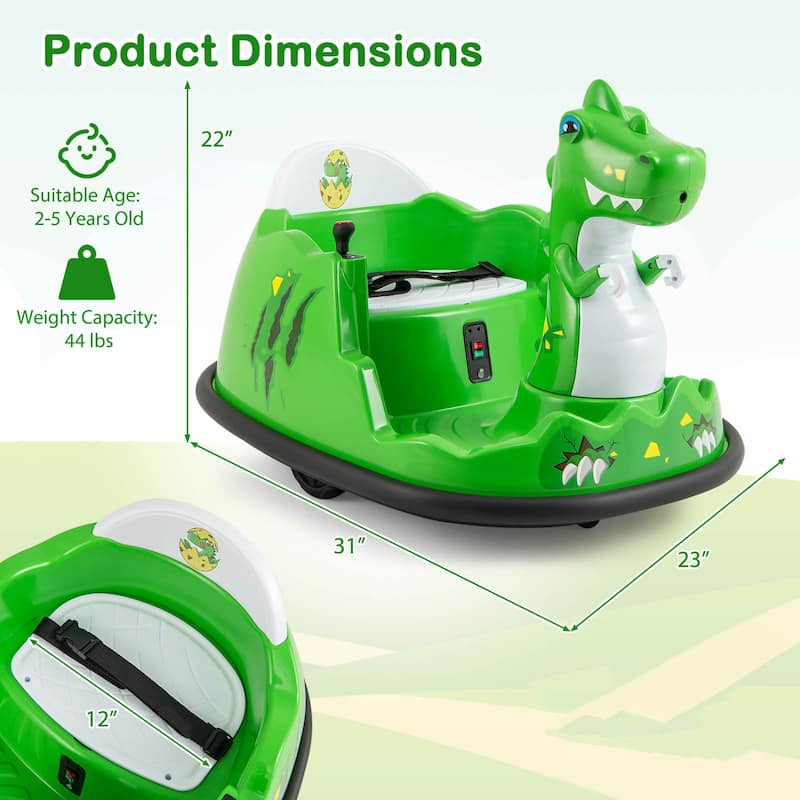 Green 12V Electric Ride-On Bumper Car for Kids 2-5 with Spray Lights Music and Remote Control - 31" × 23" × 22" (L × W × H)