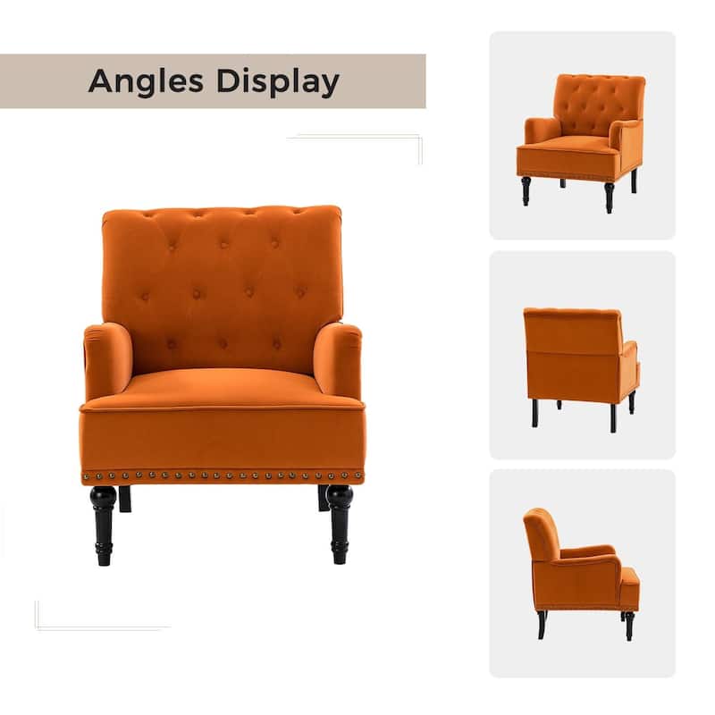 Geltrude Transitional Upholstered Button Tufted Club Chair with turned wooden Legs by HULALA HOME