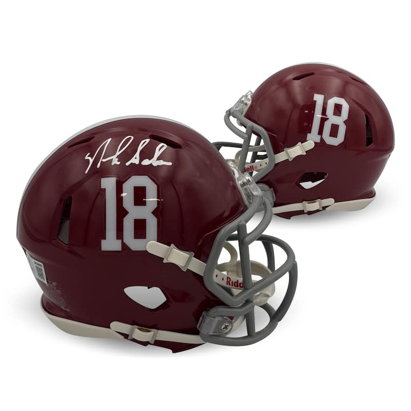 Nick Saban Autographed Alabama Crimson Tide Signed Football Mini Helmet Beckett COA - 8' x 11'
