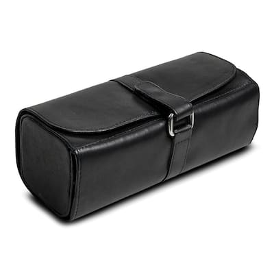 Curata Black Leather Snap Strap Large Jewelry Roll with Watch/Bracelet Pillow