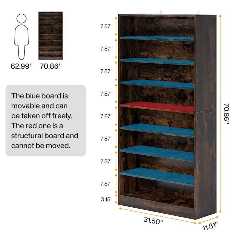 9 Tiers 40-45 Pairs Heavy Duty Wood Freestanding Shoe Storage Cabinet - RusticBrown