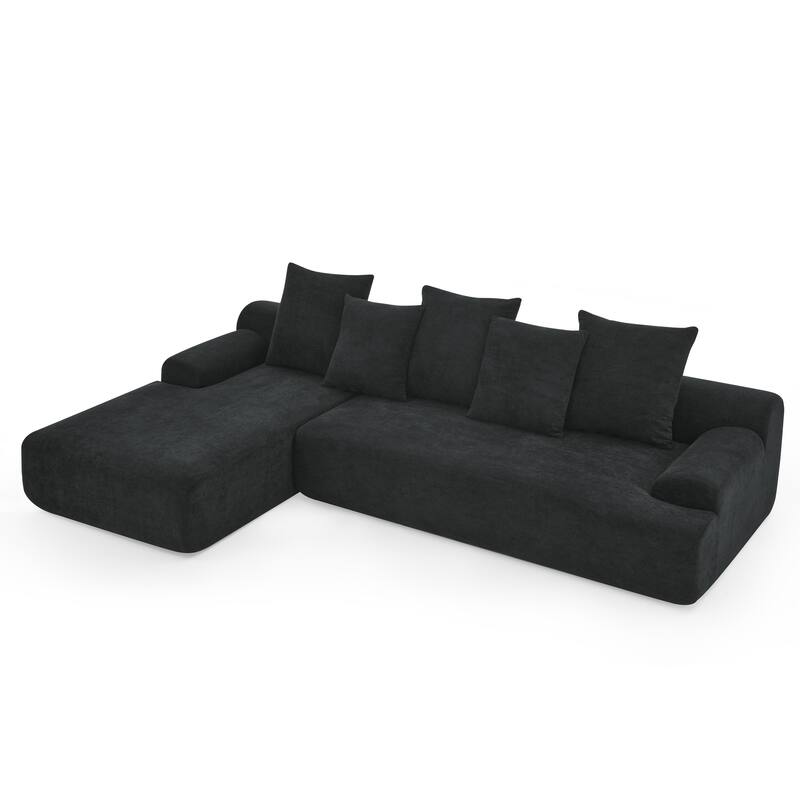 Modular L-Shaped Sectional Sofa with Chaise Lounge, Velvet Cloud Upholstered Floor Sofa, Compressed Sofa with Pillows聽