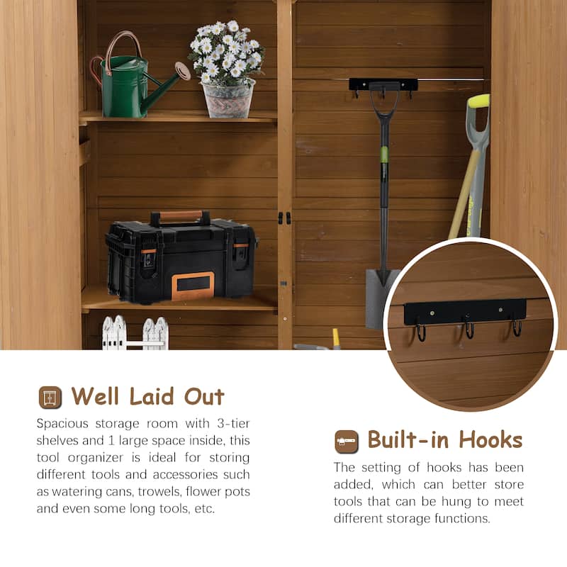 56"L x 19.5"W x 64"H Outdoor Storage Shed with Lockable Door Wooden Tool Storage Shed with Detachable Shelves and Pitch Roof