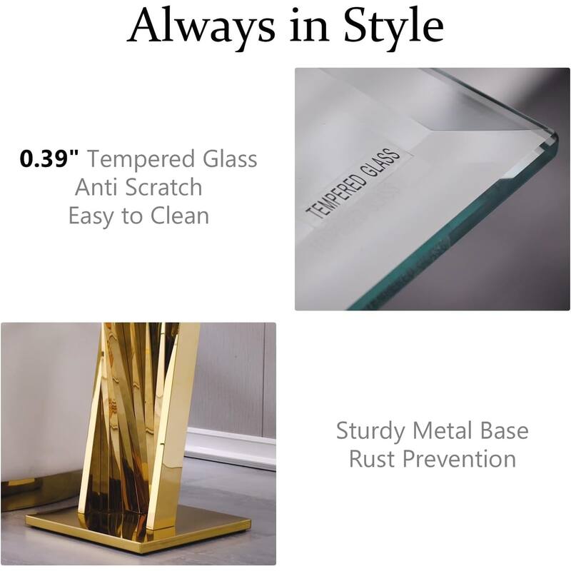 Luxury and Modern Glass End Table with 24 Inch Square Glass Top and Stainless Steel Geometric Base