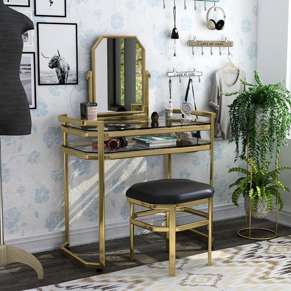 Silver Orchid Pontoppidan 2-piece Vanity Table and Stool Set. Opens flyout.