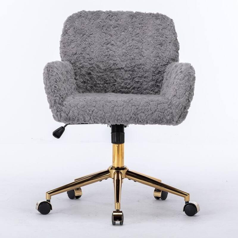 Modern Artificial Rabbit Hair Height Adjustable 360 Swivel Task Chair with Metal Base