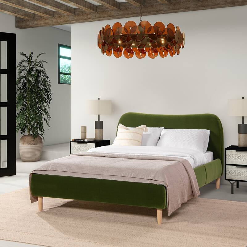Roman Boucle Sherpa Curved Headboard Modern Platform Bed