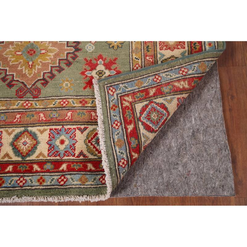 Hand Knotted Oriental 100% Wool Carpet Traditional Geometric Green Kazak Area Rug - 5' 11'' X 4' 0''