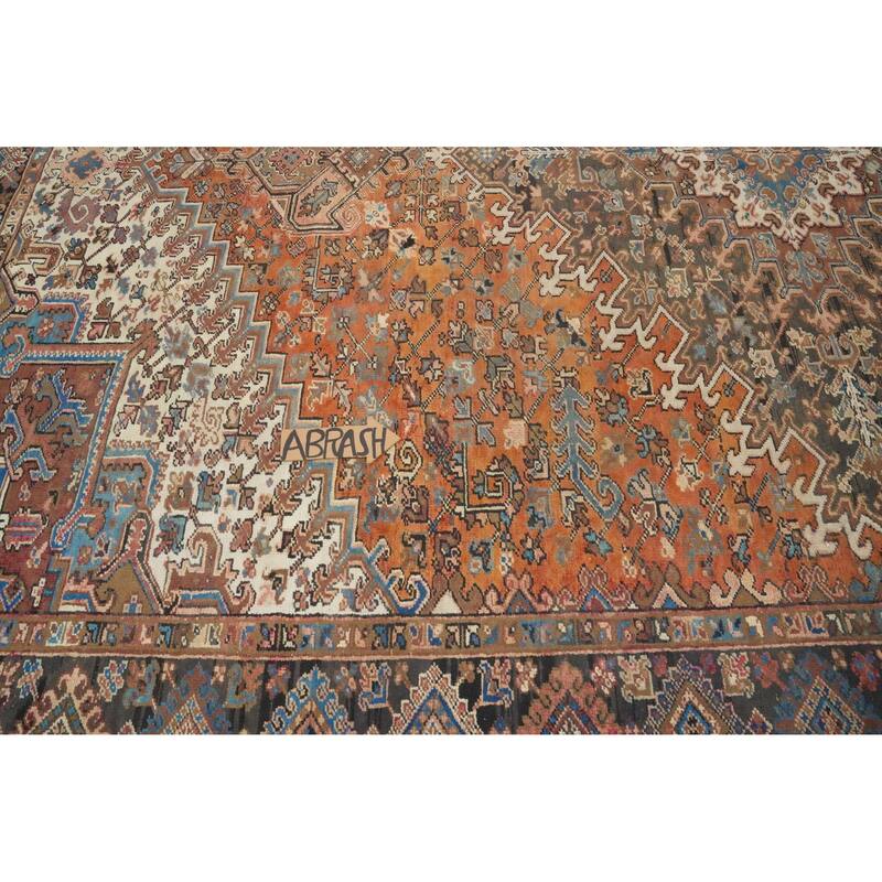 Hand Knotted Oriental 100% Wool Carpet Traditional Medallion Oranges & Rust Heriz Area Rug - 13' 7'' X 9' 4''