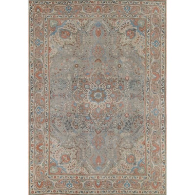 Floral Gray Tabriz Persian Antique Area Rug Handmade Wool Carpet - 8'2"x 11'1"