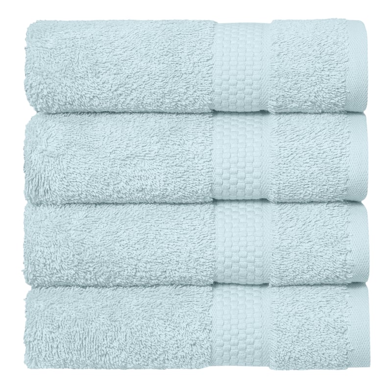 Authentic Hotel and Spa 100% Aeagean Long Staple Turkish Cotton, STARLIGHT Terry Hand Towels (Set of 4) - Ice Blue