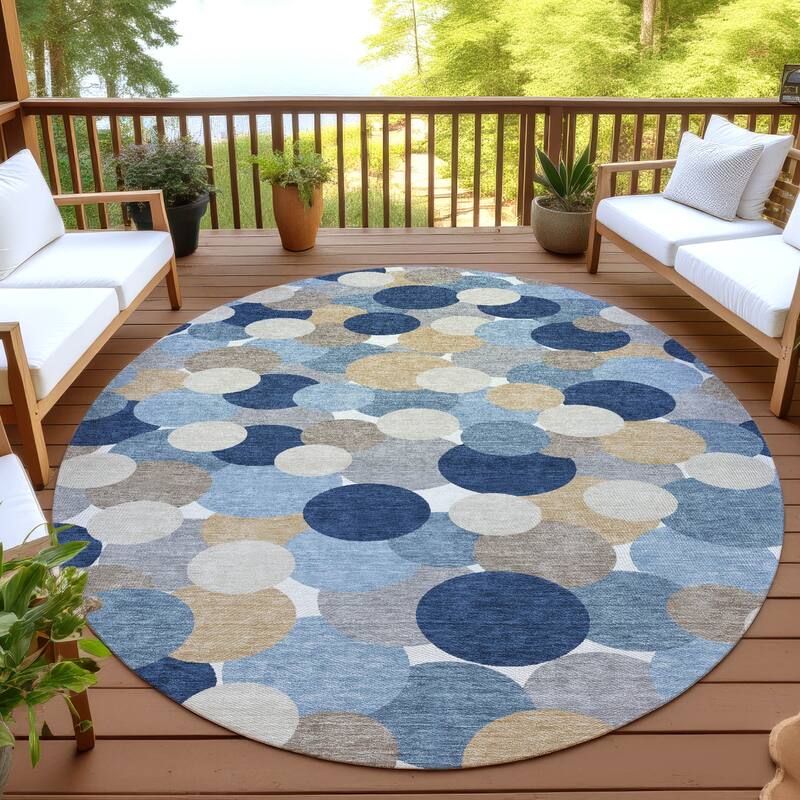 Machine Washable Indoor/ Outdoor Mucho Bubbles Chantille Rug - Blue - 8' x 8'