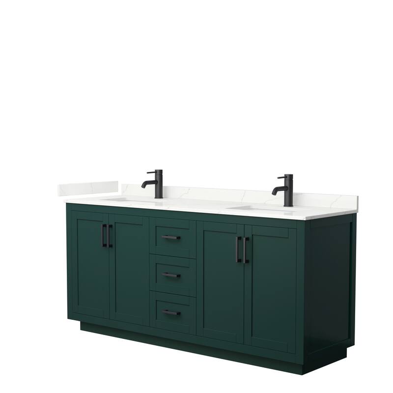 Miranda 72-inch Double Vanity, Quartz Top - Green, Black Trim, Giotto Quartz Top