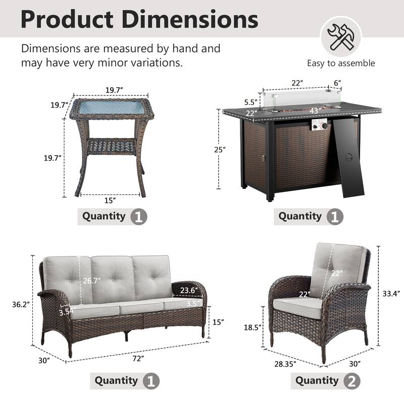 Gymojoy Outdoor Fire Pit Conversation Set, 3-Seat Sofa & Chairs Patio Furniture Set