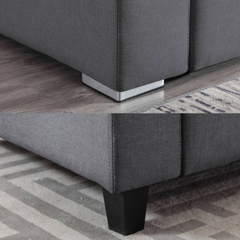 Linen Fabric 2-Seater Reversible Sofa Chaise with Pillows and Interchangeable Legs in Grey