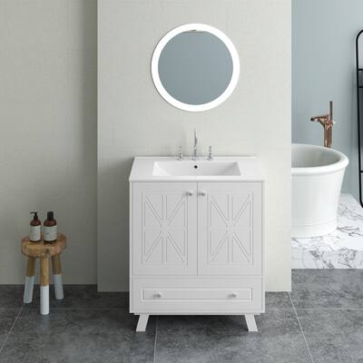 Spacious Bathroom Vanity with Soft-Close Doors, Drawers, and Durable Ceramic Basin