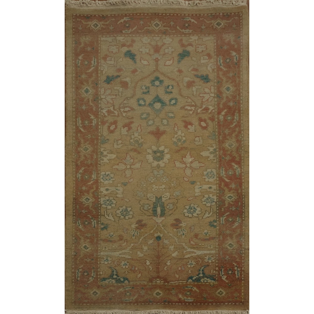 Hand Knotted Oriental 100% Wool Carpet Traditional All-Over Yellow & Gold Ziegler Area Rug - 3' 9'' X 2' 0''