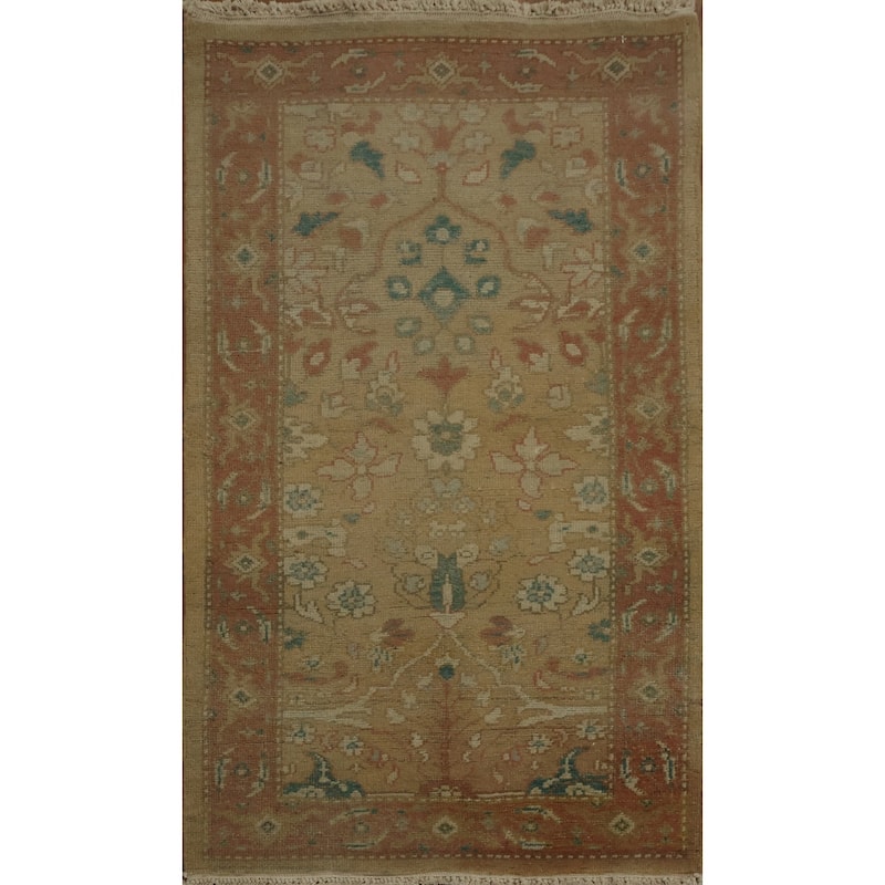 Hand Knotted Oriental 100% Wool Carpet Traditional All-Over Yellow & Gold Ziegler Area Rug - 3' 9'' X 2' 0''
