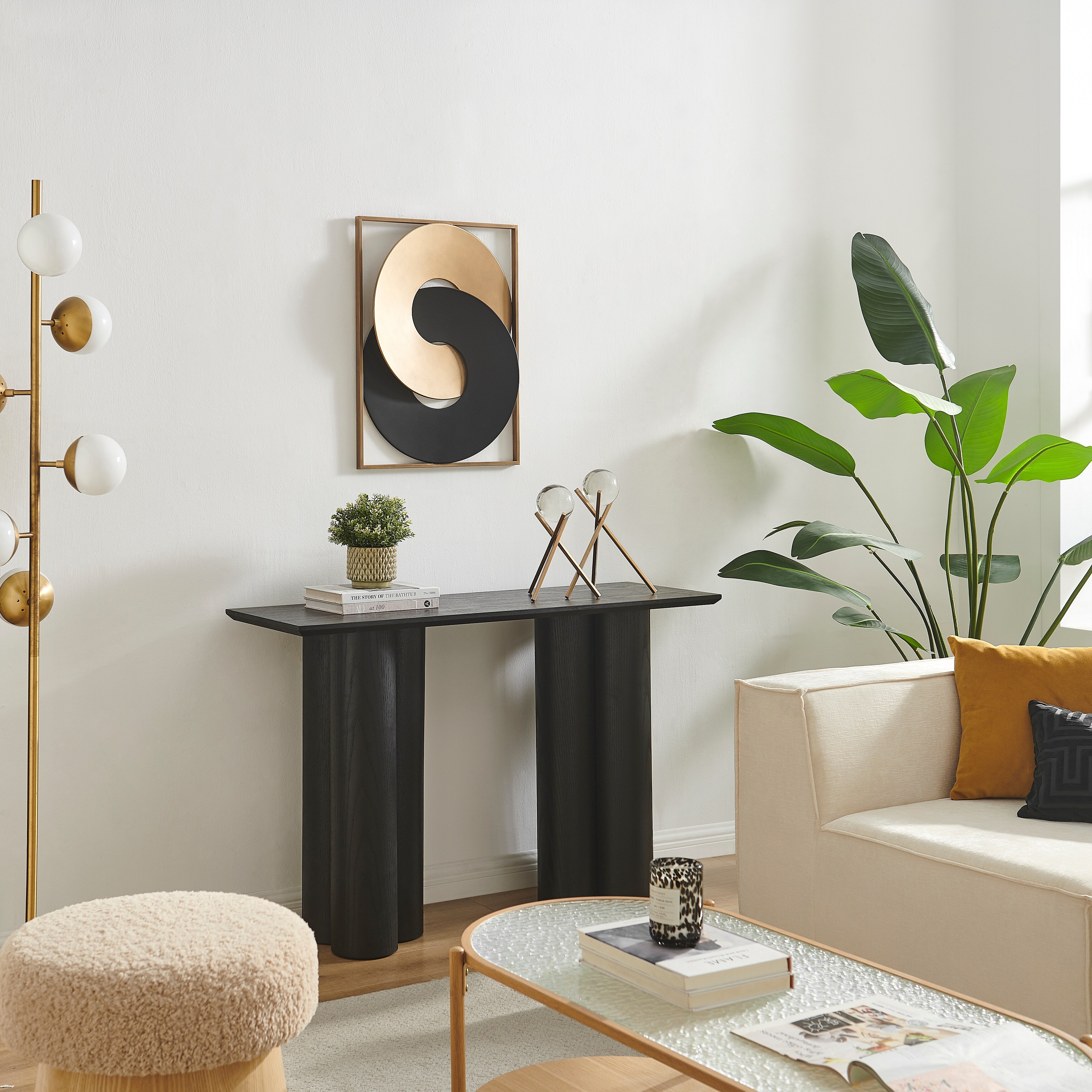 Gold and Black Intersecting Rings Mid-Century Modern Metal Wall