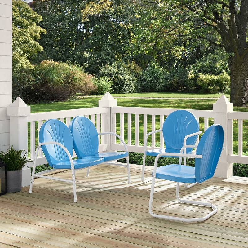 Griffith 3 Piece Metal Outdoor Conversation Seating Set - Loveseat & 2 Chairs in Sky Blue Finish